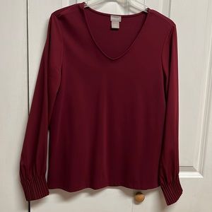 Chico’s Crimson Red Long Sleeve V Neck Stretch Top Size 0 / S